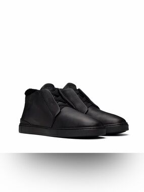 Ermenegildo Zegna Black Triple Stitch Shearling Sneaker Shoe 11/ US 12 Walk Open